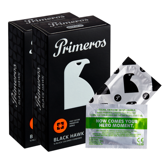 AKCE 1+1 ZDARMA Primeros Black Hawk Vegan Kondomy Černé Barvy 2x12
