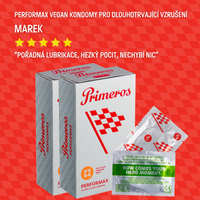 AKCE 1+1 ZDARMA Primeros Performax Vegan Kondomy Pro Dlouhotrvající Vzrušení 2x12